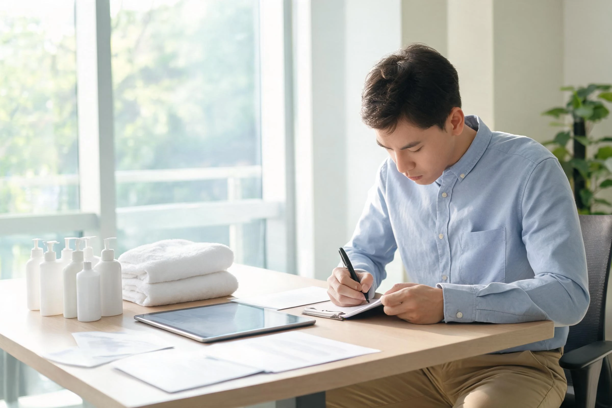Wholesale buyer preparing a hotel supply buying brief
