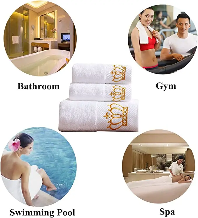 Luxury Royal Crown Bath Towels 100% Cotton Quick-dry & Compressed Knitted Technique Solid Color For Hotels Disposable