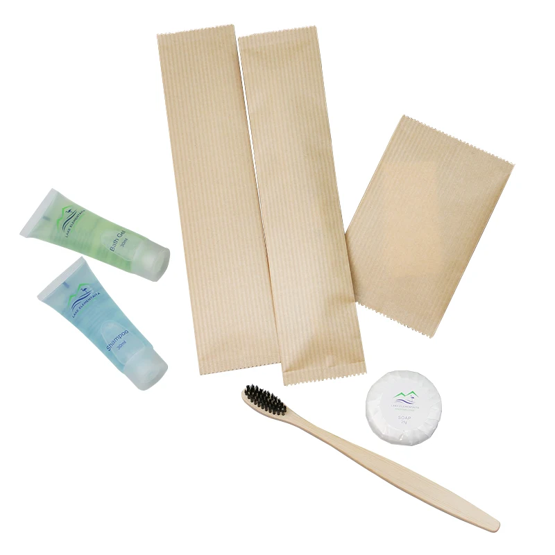 Caja de papel kraft ecológica personalizada para empaque de artículos de spa biodegradables, set de baño, kit de artículos de tocador ecológicos de lujo para hotel