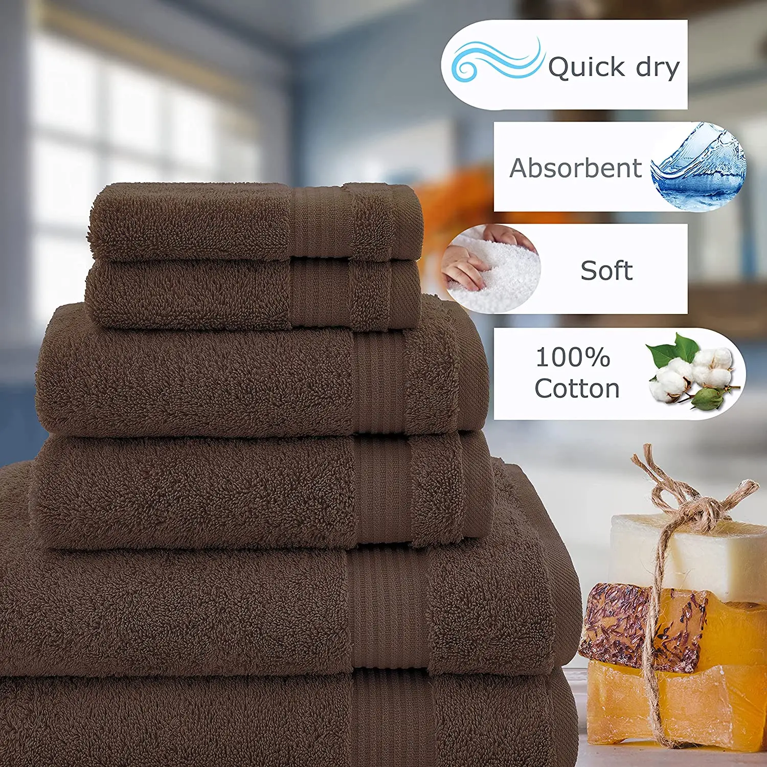 Hotel & Spa Quality 100% Cotton Bath Towels Quick-dry Disposable Wave Style Soft White Coffee Blue Color Hand & Face Towel