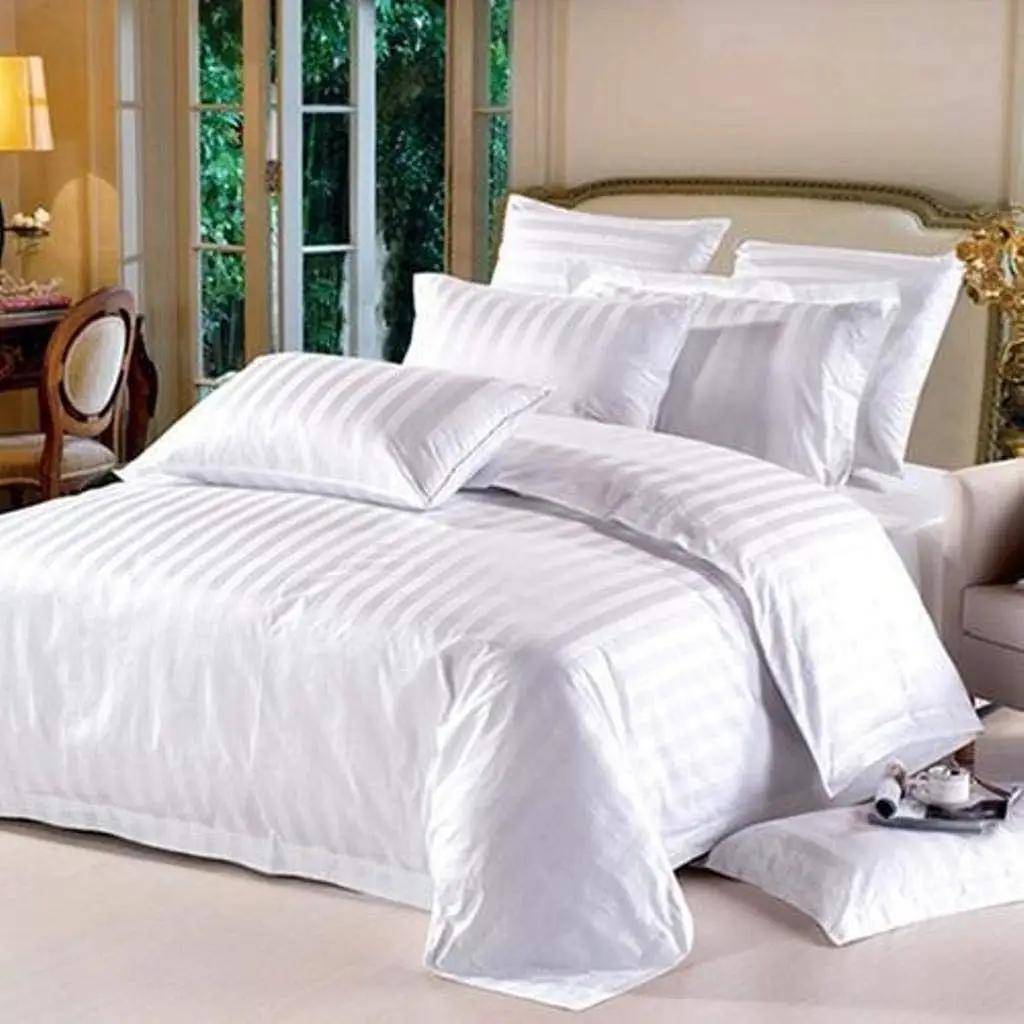 Colecci&oacute;n Hotelera al por Mayor S&aacute;bana Blanca 100% Algod&oacute;n Lisa Tejida 300tc Queen Juego de S&aacute;banas con Funda de Almohada 4 piezas