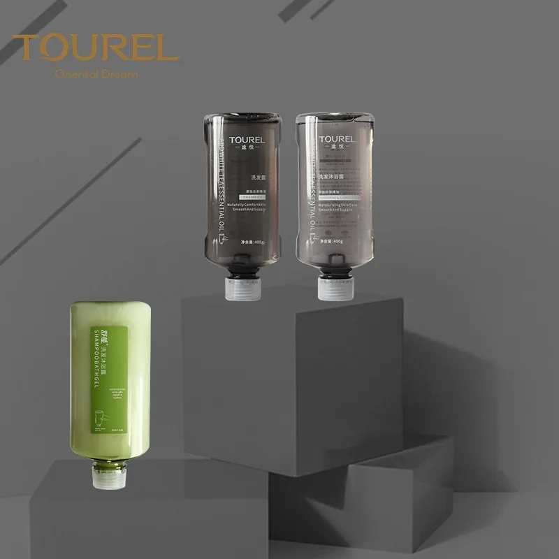 Customized 400ml M-type Hotel Bathing Amenities Wall Mounted Plastic Shampoo And Shower Gel Two-in-one Set
