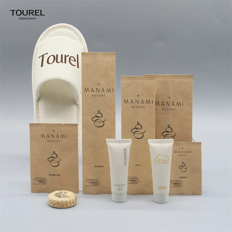 Custom Luxury Oem 5 Star Disposable Biodegradable Eco Friendly Guest Toiletries Kit Accessories Set For Bathroom Hotel Amenities
