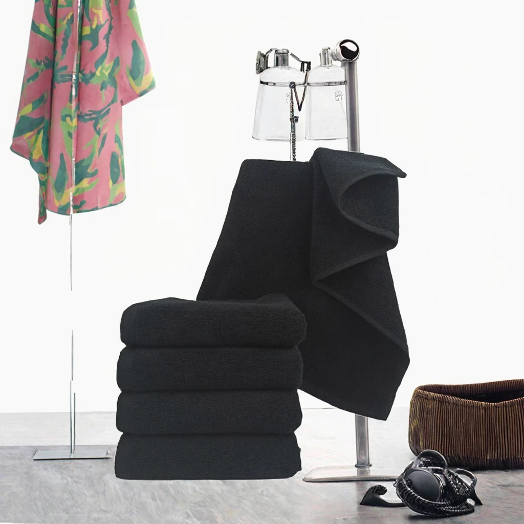 Custom Organic Black Quick-dry Cotton Rectangle Towel For Adults Solid Color Woven Sports Bath Towel Set