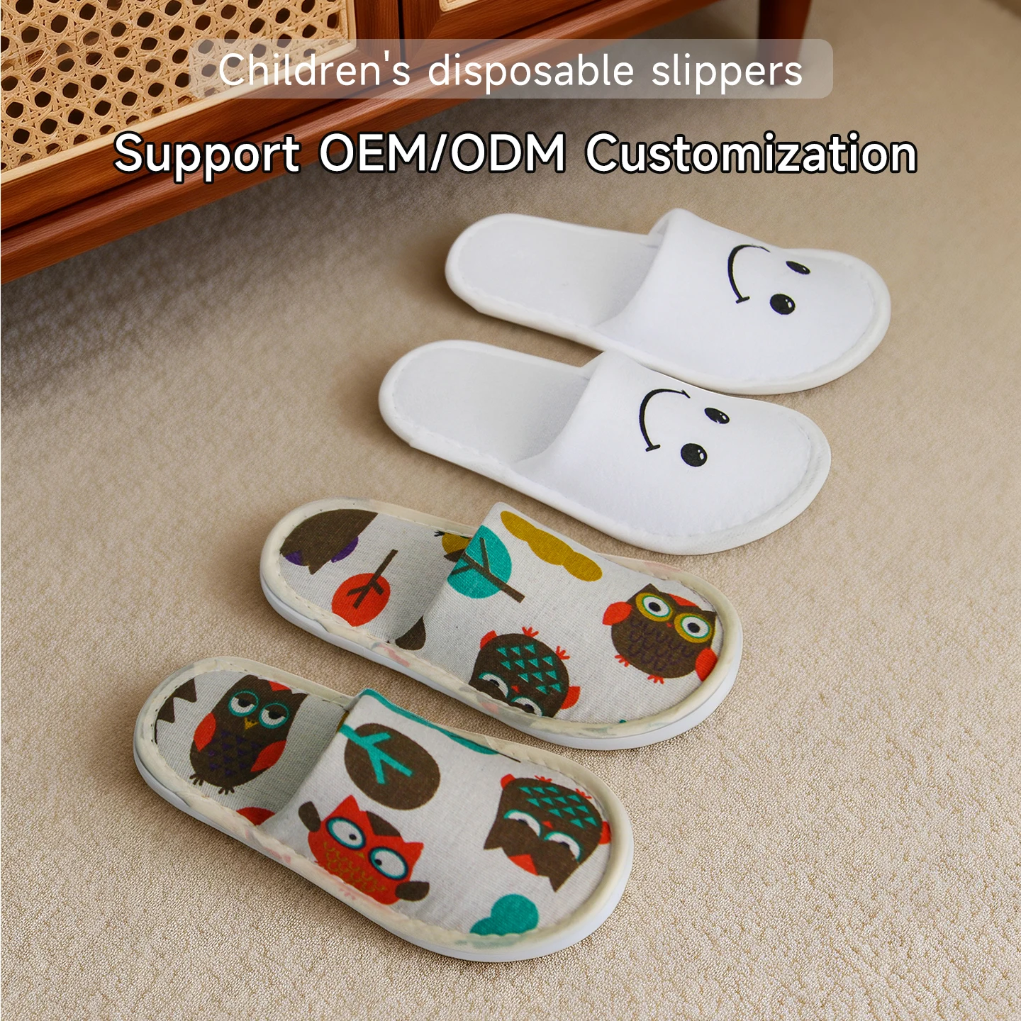 Kids Cartoon Panda Owl Print Disposable Slippers Non-woven Guest Slippers For Family Hotel Airline Use