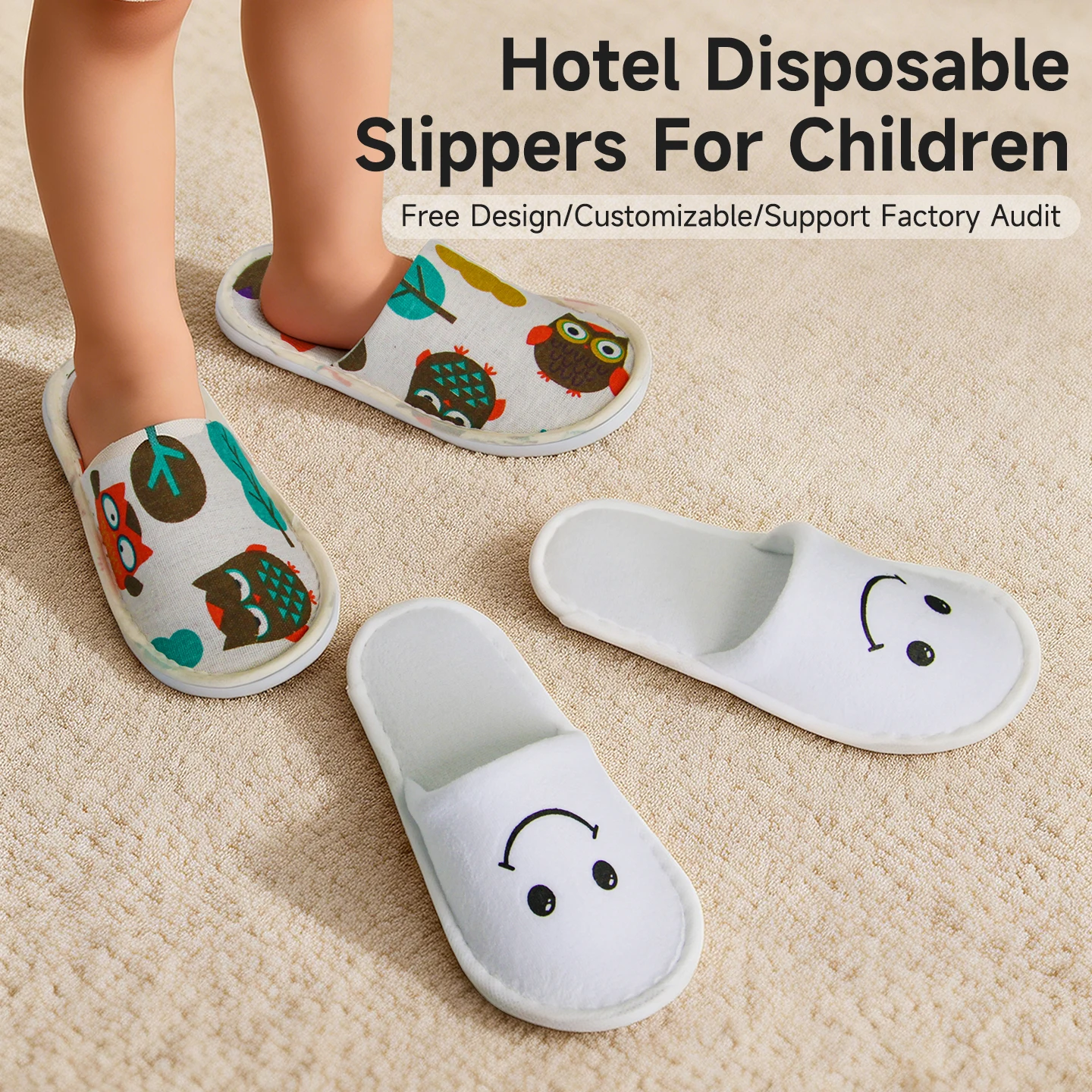 3-5 Star Hotel Disposable Children's Slippers Eco-friendly Thickened Bottom Non-slip Cartoon Design Coral Fleece Comfort Travel