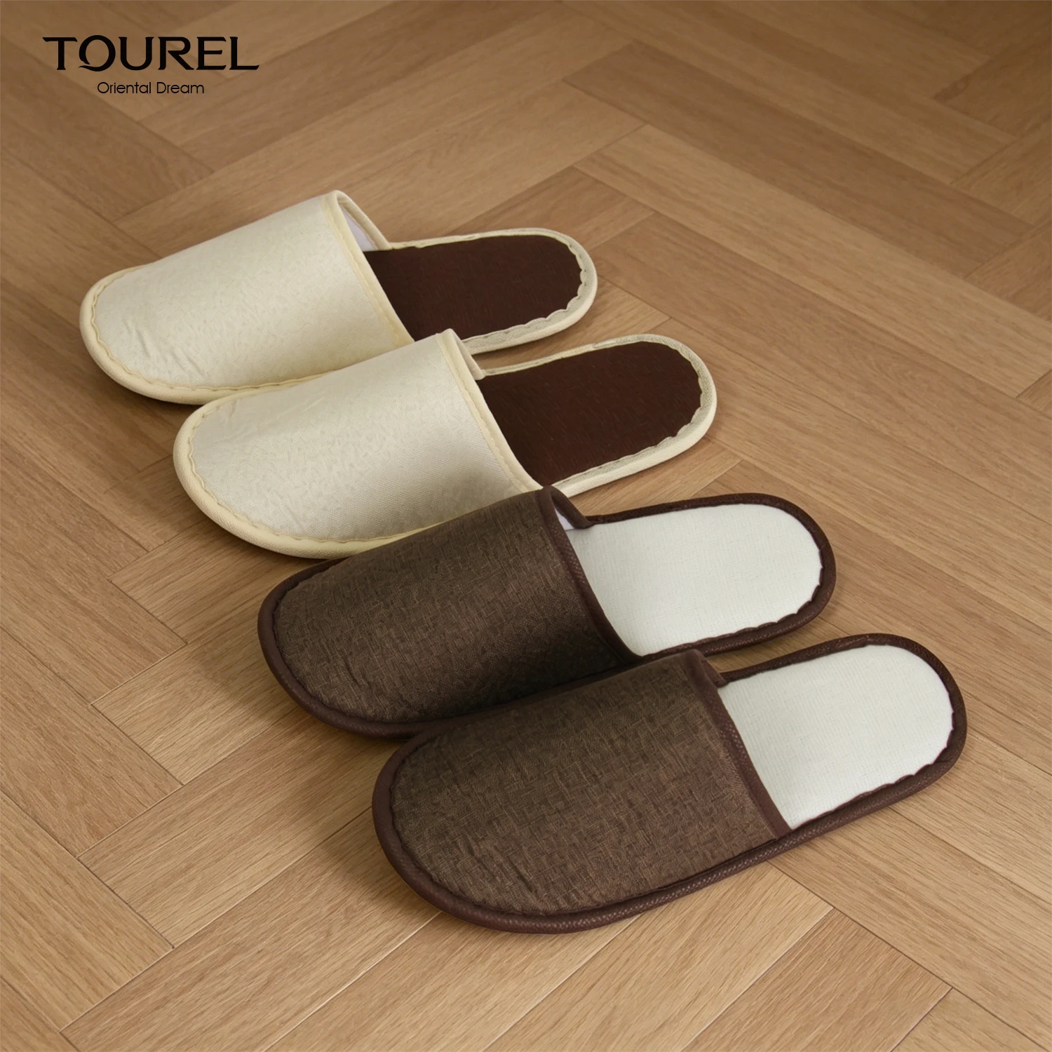 Custom Logo Linen Disposable Hotel Guest Slippers Non Slip Eva Sole Spa Homestay Bedroom Slippers