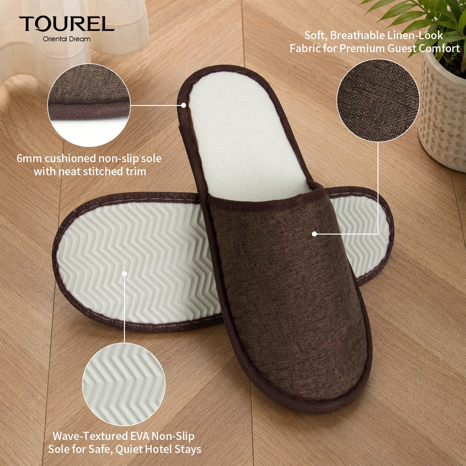 Custom Logo Linen Disposable Hotel Guest Slippers Non Slip Eva Sole Spa Homestay Bedroom Slippers