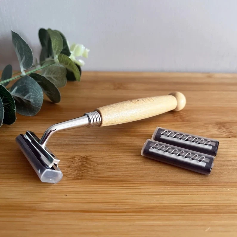 Wholesale Disposable Razor Metal Manual Shaver Twin Blade Natural Bamboo Handle Face Shaving Razor Kit Men Customized