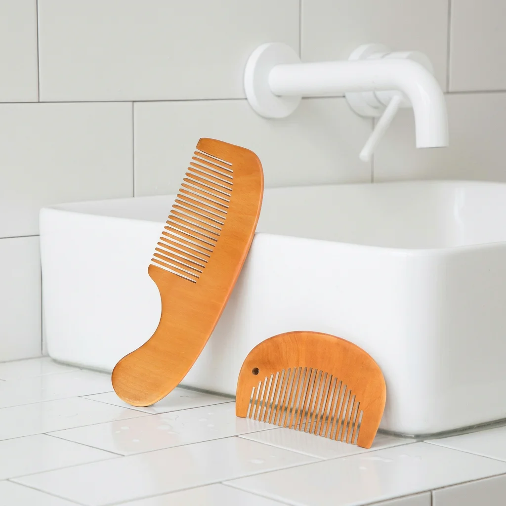 Juego de Peines de Madera de Peral al por Mayor Peine de Madera Natural Antiestático para Cabello Peine de Madera Duradero Desenredante con Logotipo Personalizado para Hotel