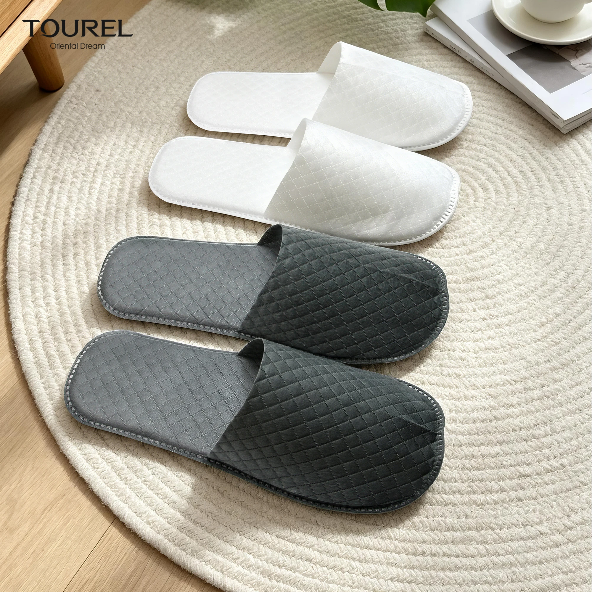 Eco Friendly Grs Certified Unisex Closed Toe Non Woven Disposable Slippers With Anti Slip Epe Sole