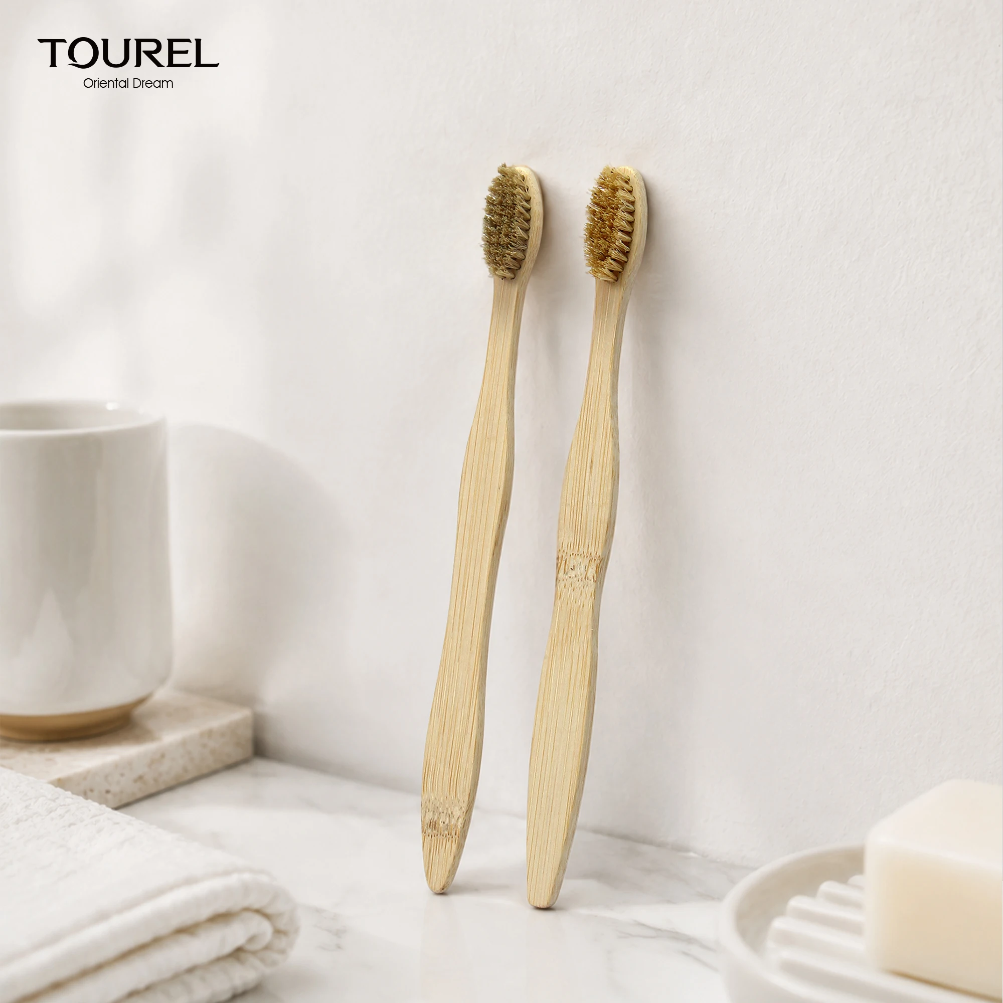 Green Custom Laser Engraved Logo Eco Friendly Biodegradable Standing Natural Boar Bristle Bamboo Toothbrush