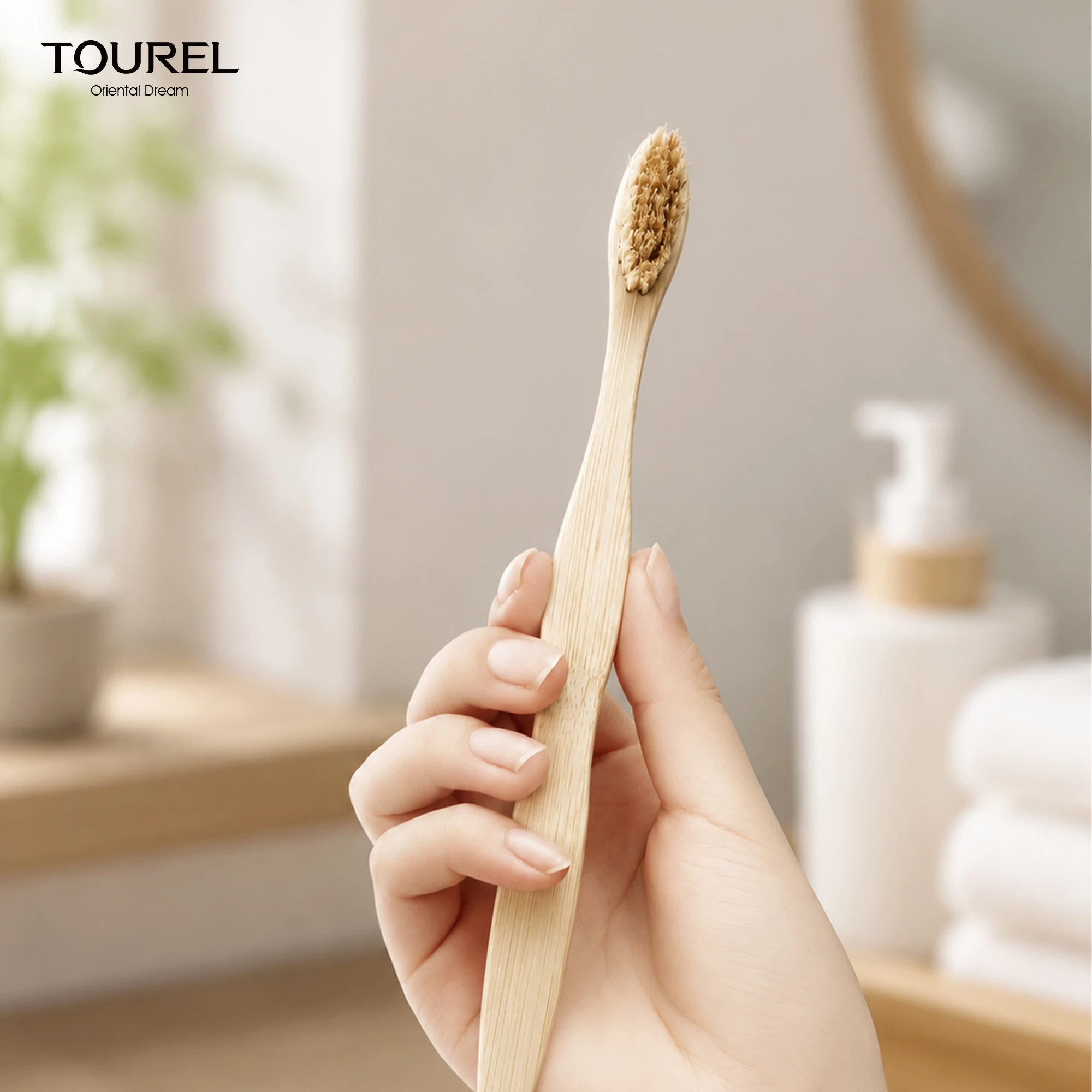 Green Custom Laser Engraved Logo Eco Friendly Biodegradable Standing Natural Boar Bristle Bamboo Toothbrush