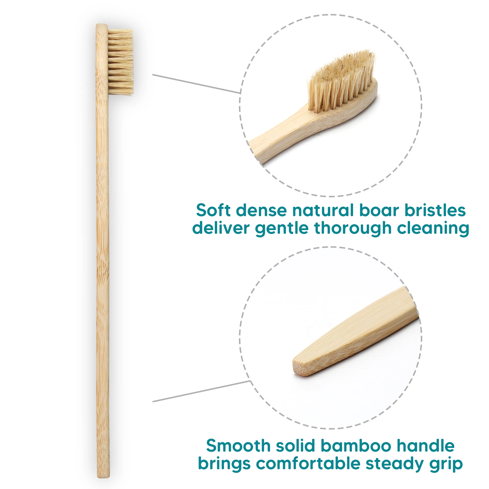 Green Custom Laser Engraved Logo Eco Friendly Biodegradable Standing Natural Boar Bristle Bamboo Toothbrush