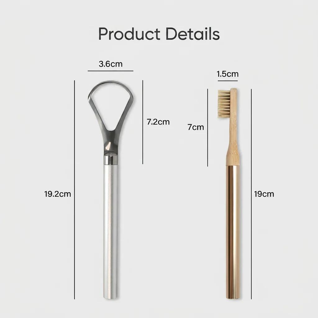 Detachable Bamboo Toothbrush Stainless Steel Tongue Scraper Oral Hygiene Kit Eco Friendly Daily Mouth Cleaning