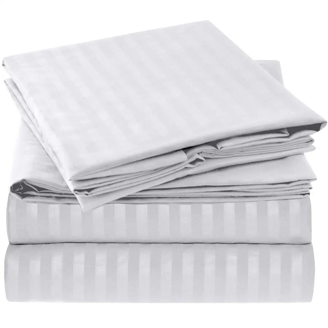 Wholesale Yangzhou Hotel Supplies Dubai Hotel Bed Set Duvet Cover White Stripe Hotel Bedding Collection Sheet Woven Plain 4 Pcs