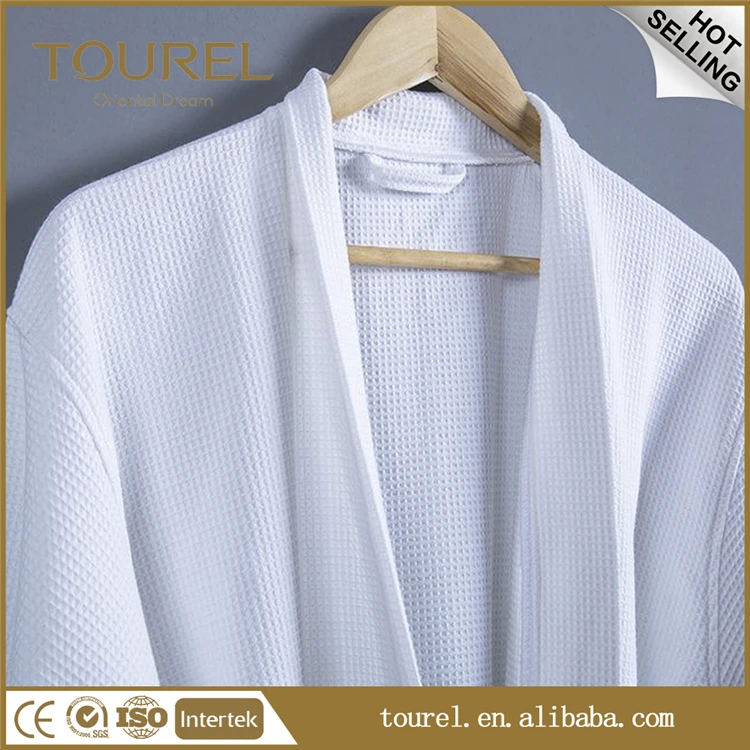 Custom Logo 5 Star Hotel White 100% Cotton Waffle Wholesale Bathrobe