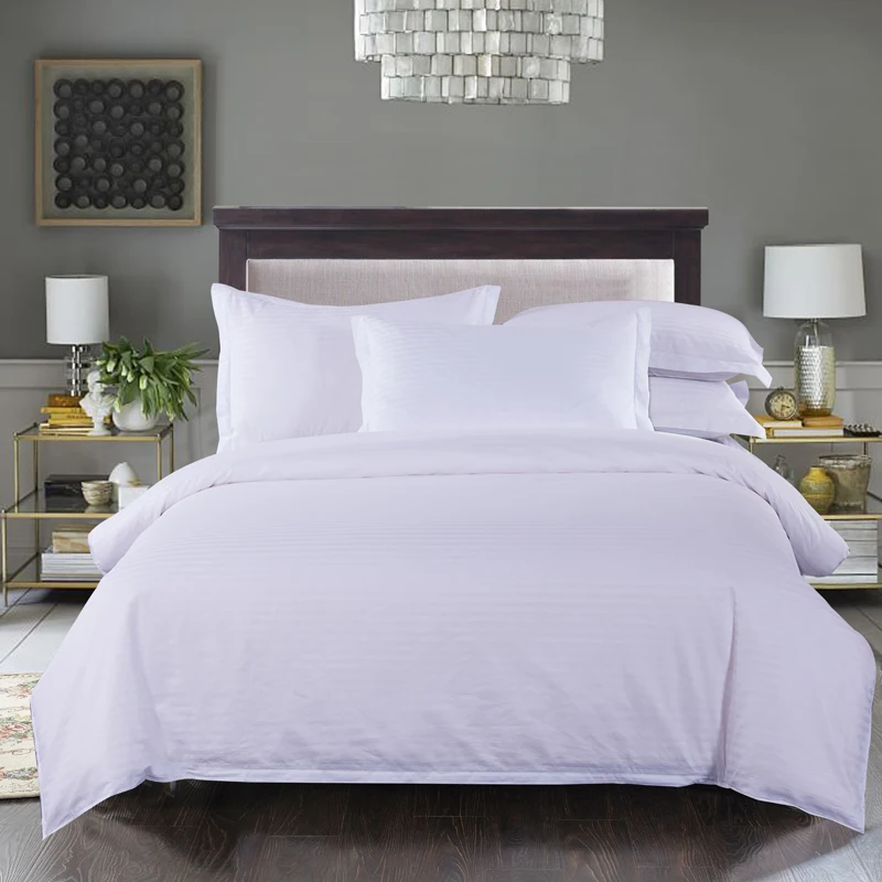 Yangzhou Factory 100% Cotton 3cm Strip Hotel Bed Linen High End Bed Sheets Duvet Covers Bedding Sheet Set
